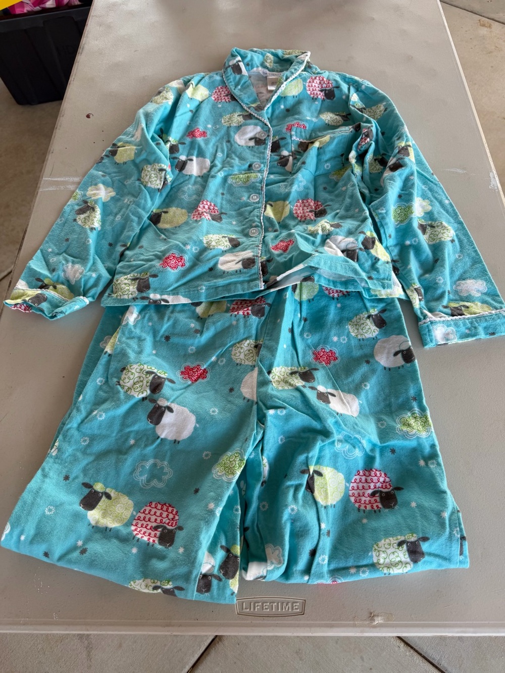 The Company Store Turquoise Sheep Print Cotton Pajama Set